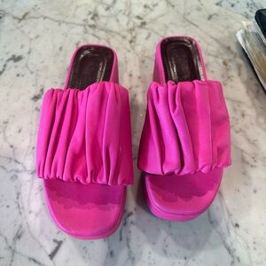 STAUD Vibrant Pink Ruffle Mules